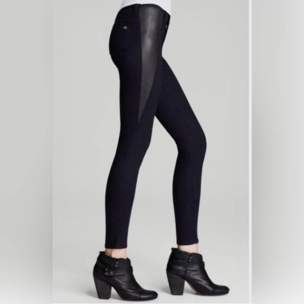 Rag & Bone Black Skinny Jeans with 100% Lamb🐑 Leather Side Panels